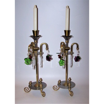 Pair of Brass and Metal 18" tall Candle Holders circa 1990's   362245819473